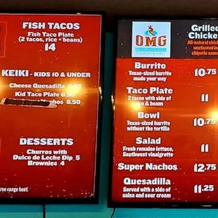 The OMG menu as of Feb. 7, 2022