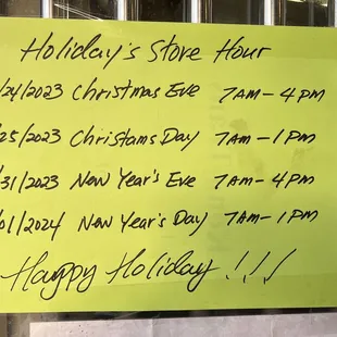 Holiday Hours