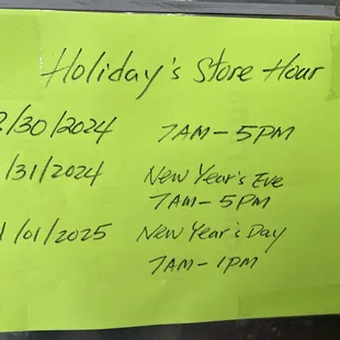 Holiday Hours
