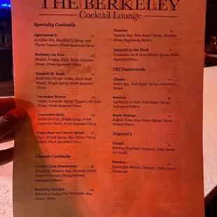 Cocktail menu