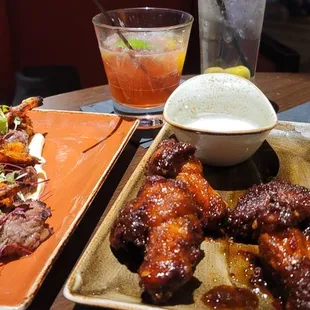 Surf &amp; Turf  and bbg teriyaki wings and a Red Blooded Mule