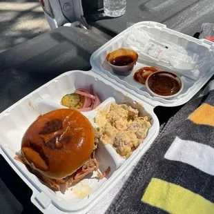 Pulled pork and potatoes salad.