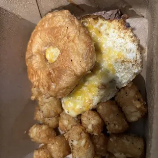 Brisket, egg and cheese on glazed donut