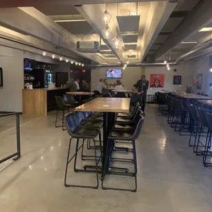 Inside - mostly high-top tables, but also a few lower 4-tops.