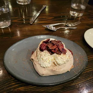 Pavlova, nice flavors but meringue way too hard