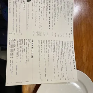 Drinks menu