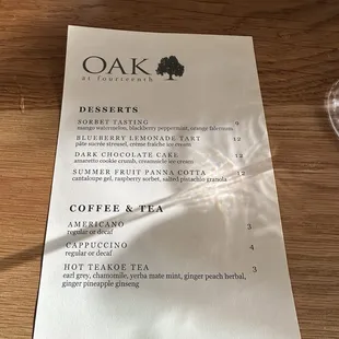 Dessert menu