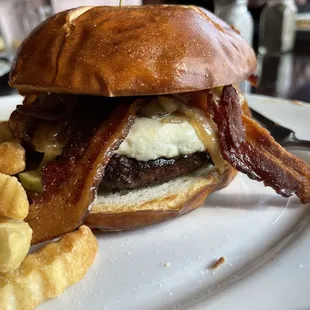 Blue cheese apple bacon burger.