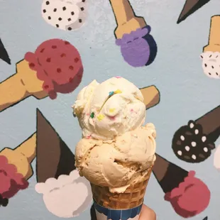 2 scoops- birthday cake and caramel crunch!