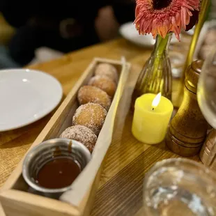 Brazilian Raindrop Beignets Deep Fried Dough, Warm Caramel Sauce