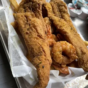 Fried whiting and shrimp