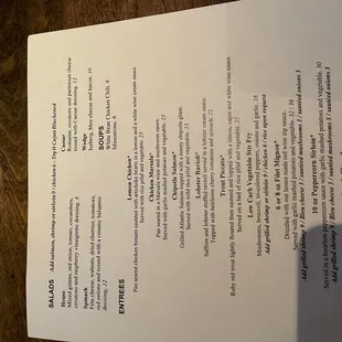 the menu for the restaurant