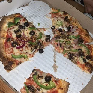 Veggie pizza, excellent service, excellent pizza. Friendly employees, if you&apos;re considering coming here DO IT!