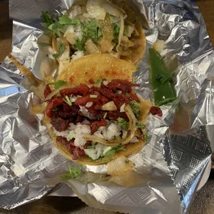 Trombo and chicken tacos with the works