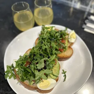 Avocado toast and pineapple mimosas