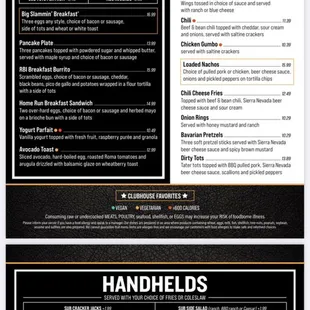 the menu for the oak clubhouse