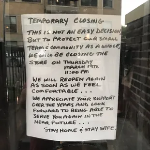 Still closed as of 6-15-2020