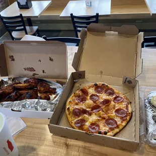BBQ wings pizza and hot pressed chicken sandwich