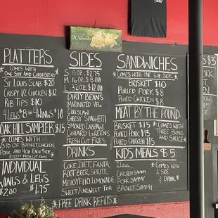 a menu on the wall