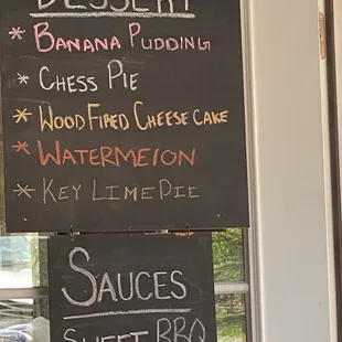 a menu for dessert