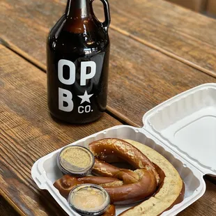 Growler of the Barley Wine and Giant Soft Pretzel to go
