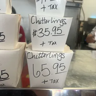 Chitterlings sizes and prices as of Sept 2024