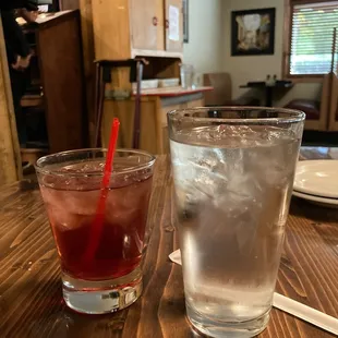 a glass of water and a glass of ice