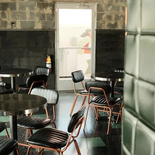tables and chairs in a restaurant