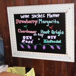 the menu for the winery
