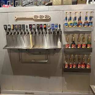 a row of beer taps
