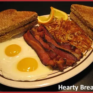 bacon, eggs, toast, and toast