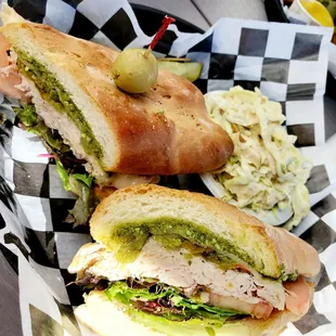 Pesto green chili turkey sandwhich