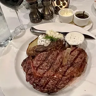 A perfectly prepared Rib-EyeSteak and delicious Bake Potato.