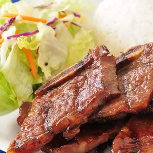 a plate of ribs and rice