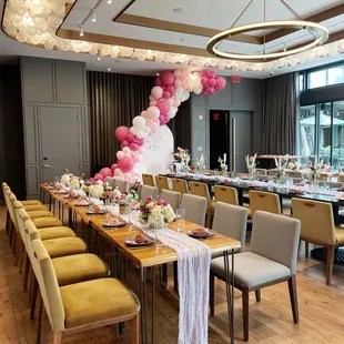 a long dining table set for a party