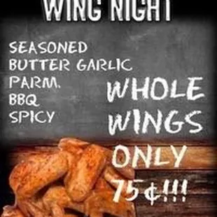 a menu for a wing night