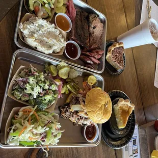 My sandwich is called the governor. Hubby got a 3 meat plate. Potato salad,Cole slaw, broccoli salad, cucumber salad, whiskey pie, pecan pie