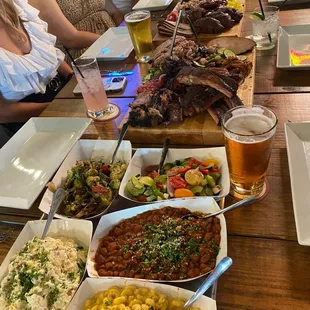 a long table full of food