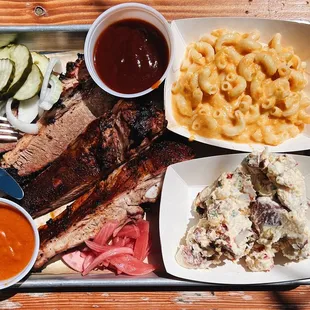 2 Meat Combo: ROSEWOOD WAGYU BRISKET, DUROC PORK SPARE RIBS, THREE CHEESE MAC, &amp; RED SKIN POTATO SALAD