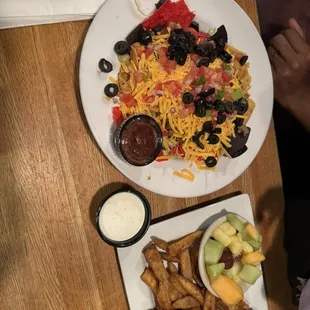 The Taco Salad and kids Chicken Tender meal plus fruit