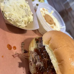 Chopped brisket sandwich  Potato Salad  Banana pudding