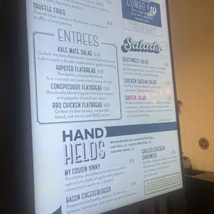 a menu on a large screen