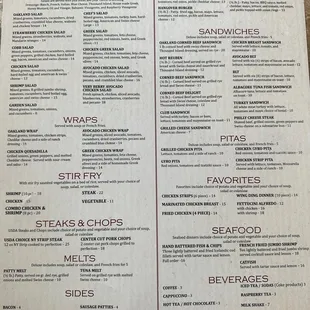 the menu of the restaurant