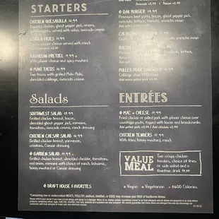 Bar menu