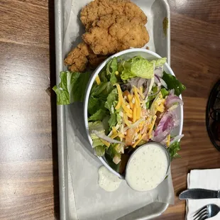 Chicken tenders and side salad