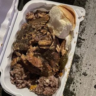 Jerk salmon with red beans &amp; rice from the Jerk'n It food stand
