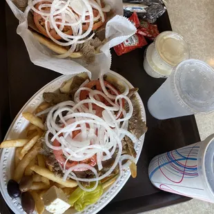 two trays of food on a table