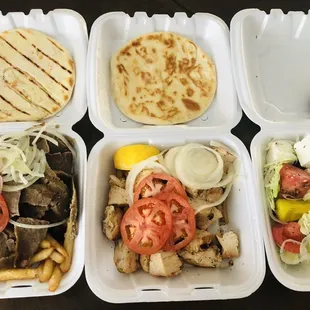 Gyro Original, Chicken Shishkabob, Greek Salad