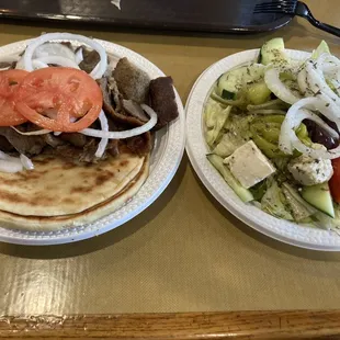 Lamb gyro with Greek salad - check out those huge pieces of feta!