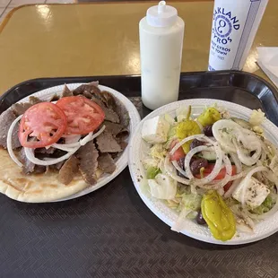 Gyro Platter and Greek Salad